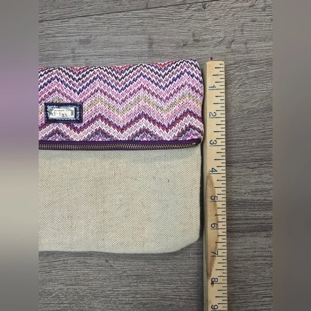 Tarte Pink Purple Woven Chevron Canvas Zipper Travel Makeup Assessory Bag